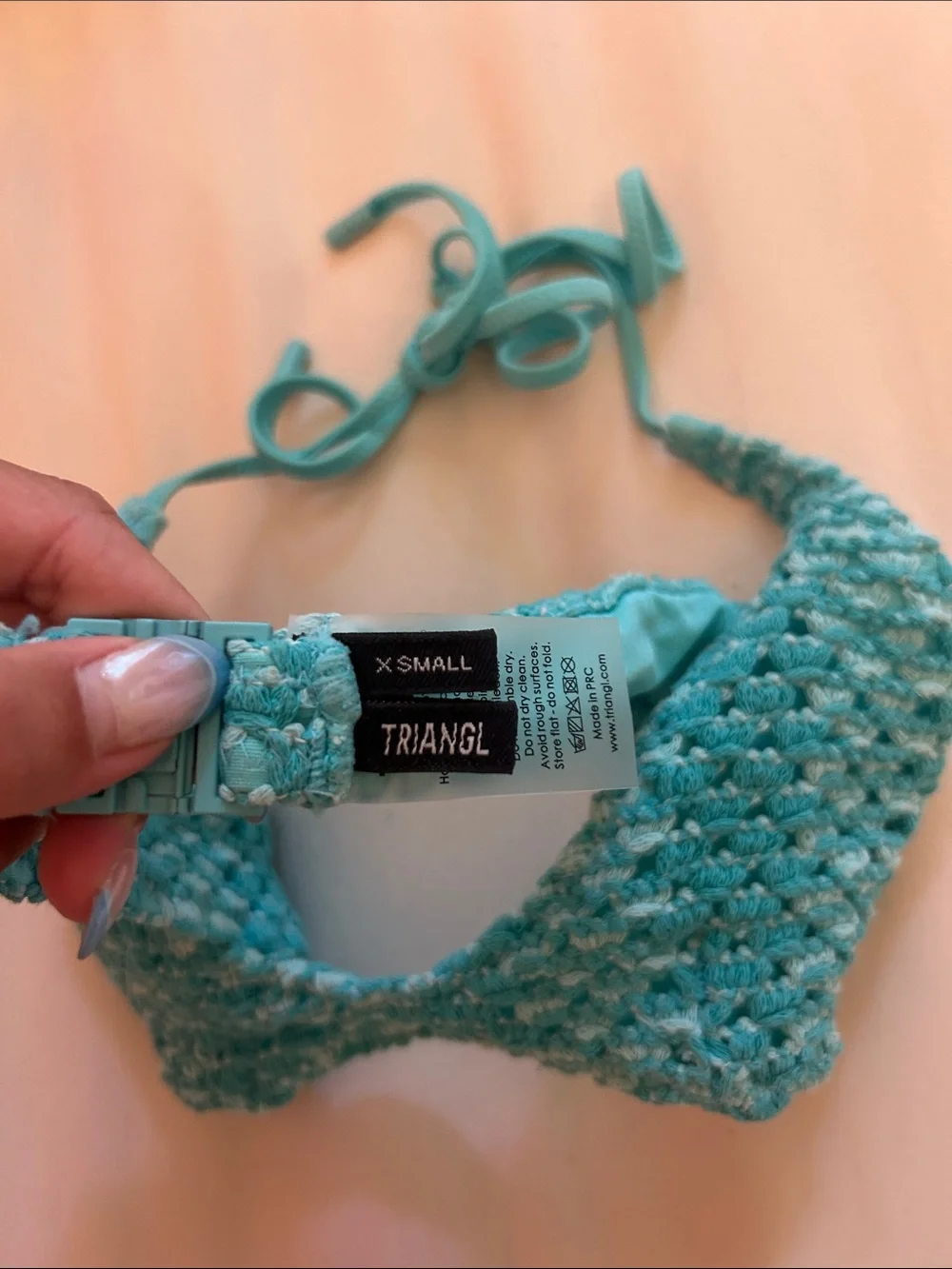 RARE triangl swimwear Crochet Bikini in Aqua Blue